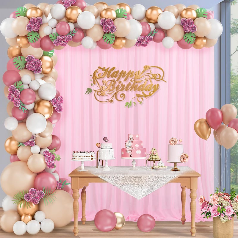 QueenDream Chiffon Backdrop Curtain Pink Sheer Curtain Backdrop 5ft x 10ft 2 Pieces Wedding Party - Image 3